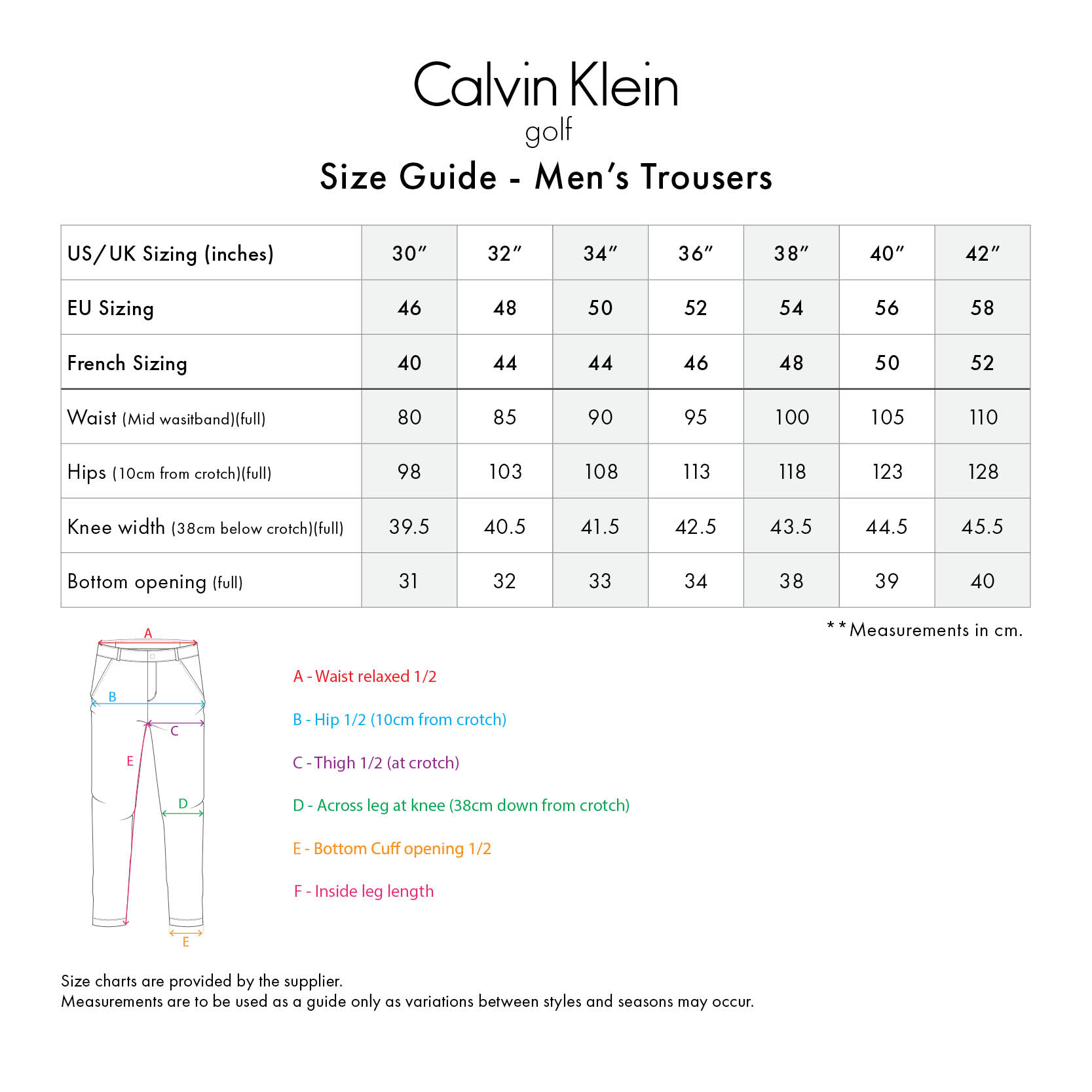 calvin klein-pants-mens size chart